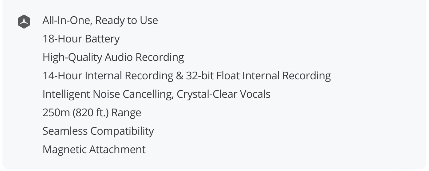 DJI MIC 2 SPECS OVERVIEW